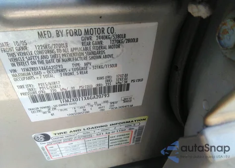 2006 Ford Freestyle Se from USA, damaged, VIN 1FMZK011X6GA20793